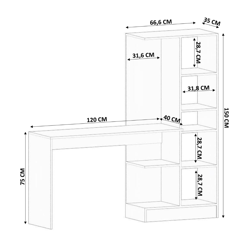 MARIE Gold White Home Office Desk with Bookcase Image 9