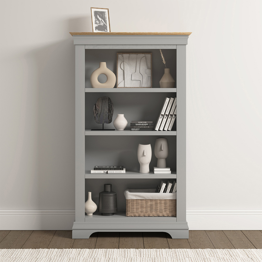 Seconique Bordeaux 3 Shelf Pebble Grey and Oak Tall Bookcase Image 7