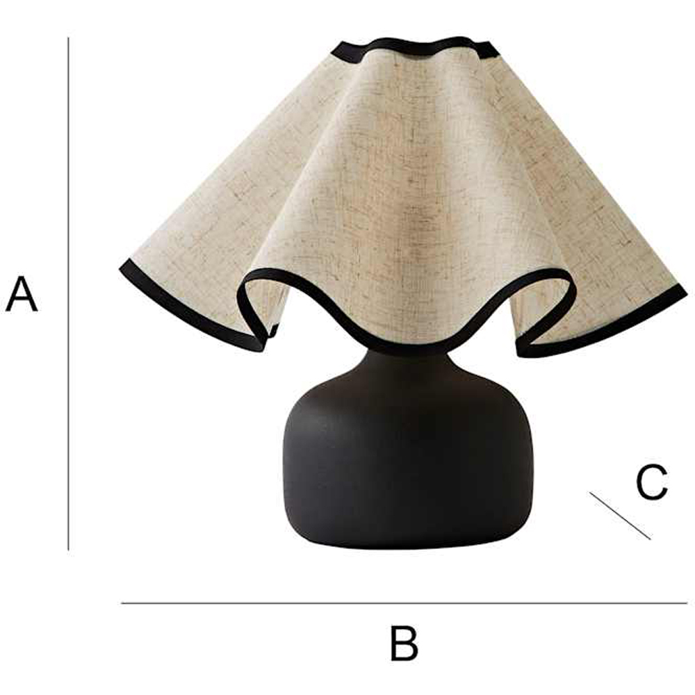ValueLights Emilia Black Ceramic Table Lamp with Linen Wave Shade and Bulb Image 7