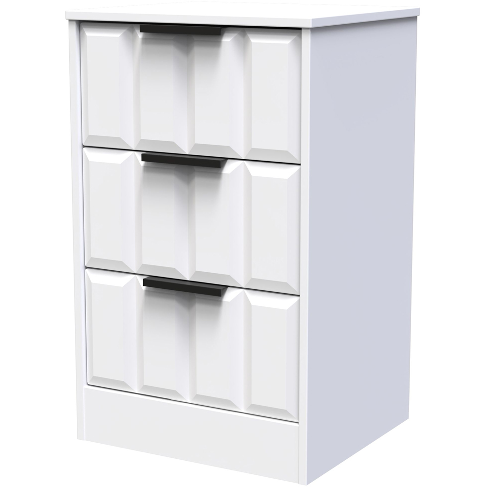 Crowndale New York 3 Drawer Matt White Bedside Table Ready Assembled Image 2