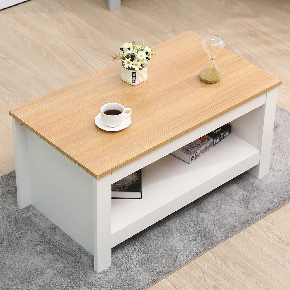 FurnitureHMD Single Shelf White and Oak Effect Wooden Coffee Table Image 8