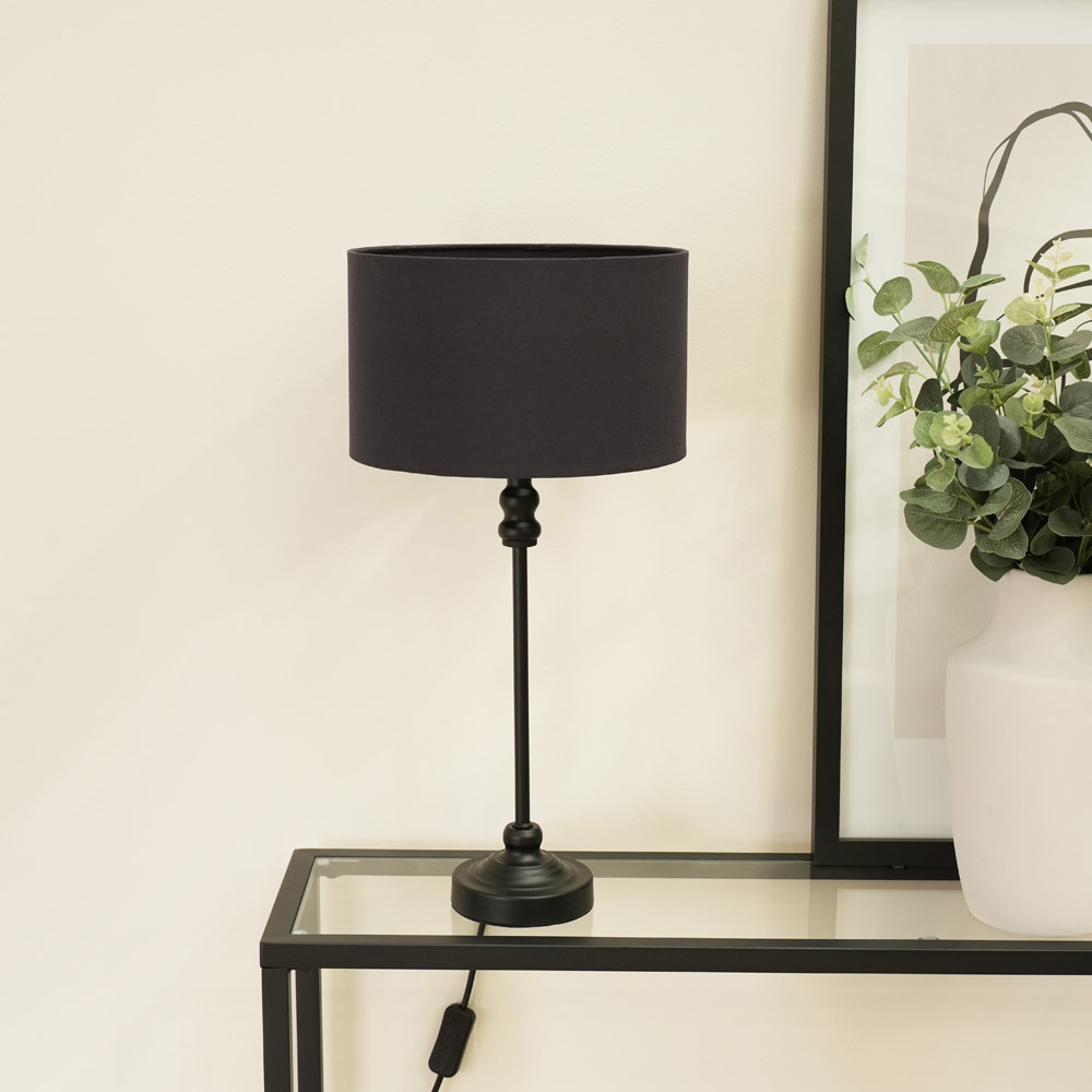 ValueLights Maggie Charcoal and Black Drum Shade Candlestick LED Table Lamp Image 3
