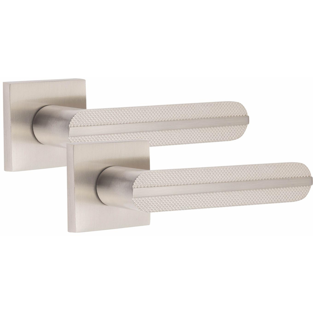 Golden Grace Square Rose Satin Nickel Finish Modern Lima Design Door Handle Set 4 Pack Image 2