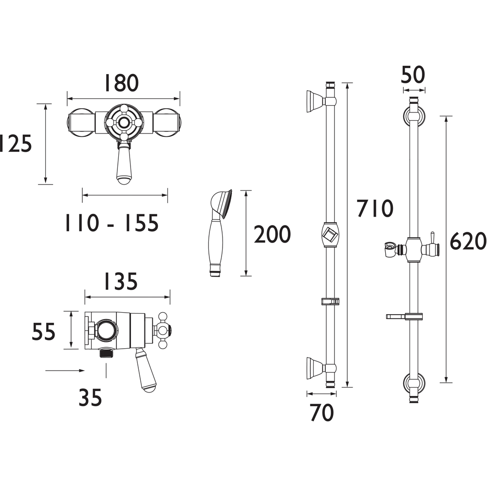 Bristan Regency Traditional Chrome Thermostatic Exposed Shower Valve with Handset Image 9