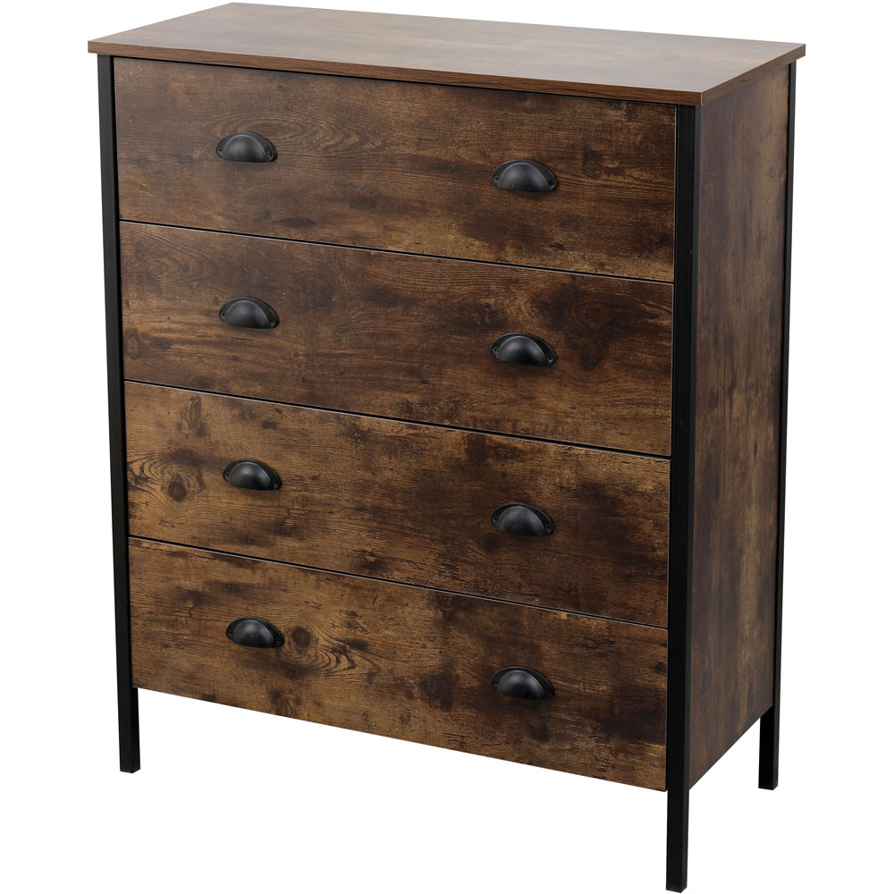 FurnitureHMD 4 Drawer Brown and Black Industrial Wooden Chest of Drawers Image 2