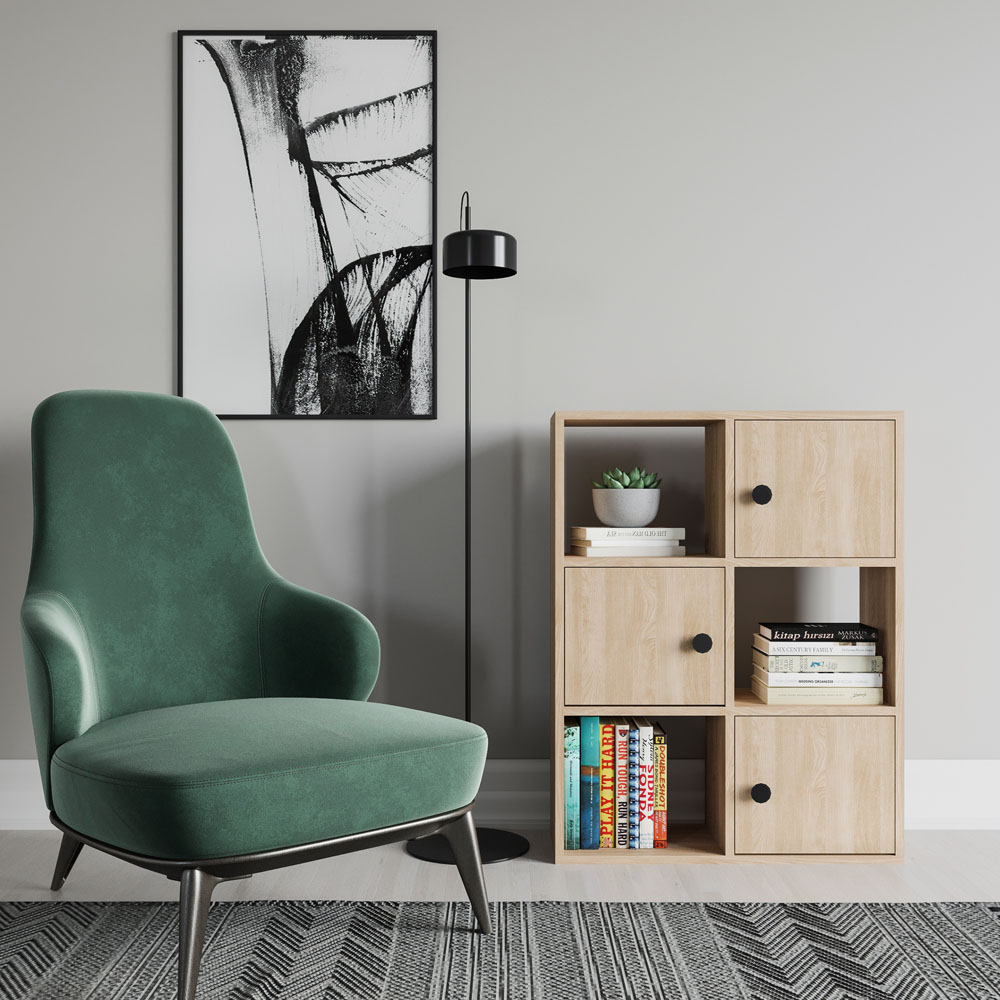 Decorotika Tilton 3 Door 3 Open Shelf Oak Bookcase Image 3