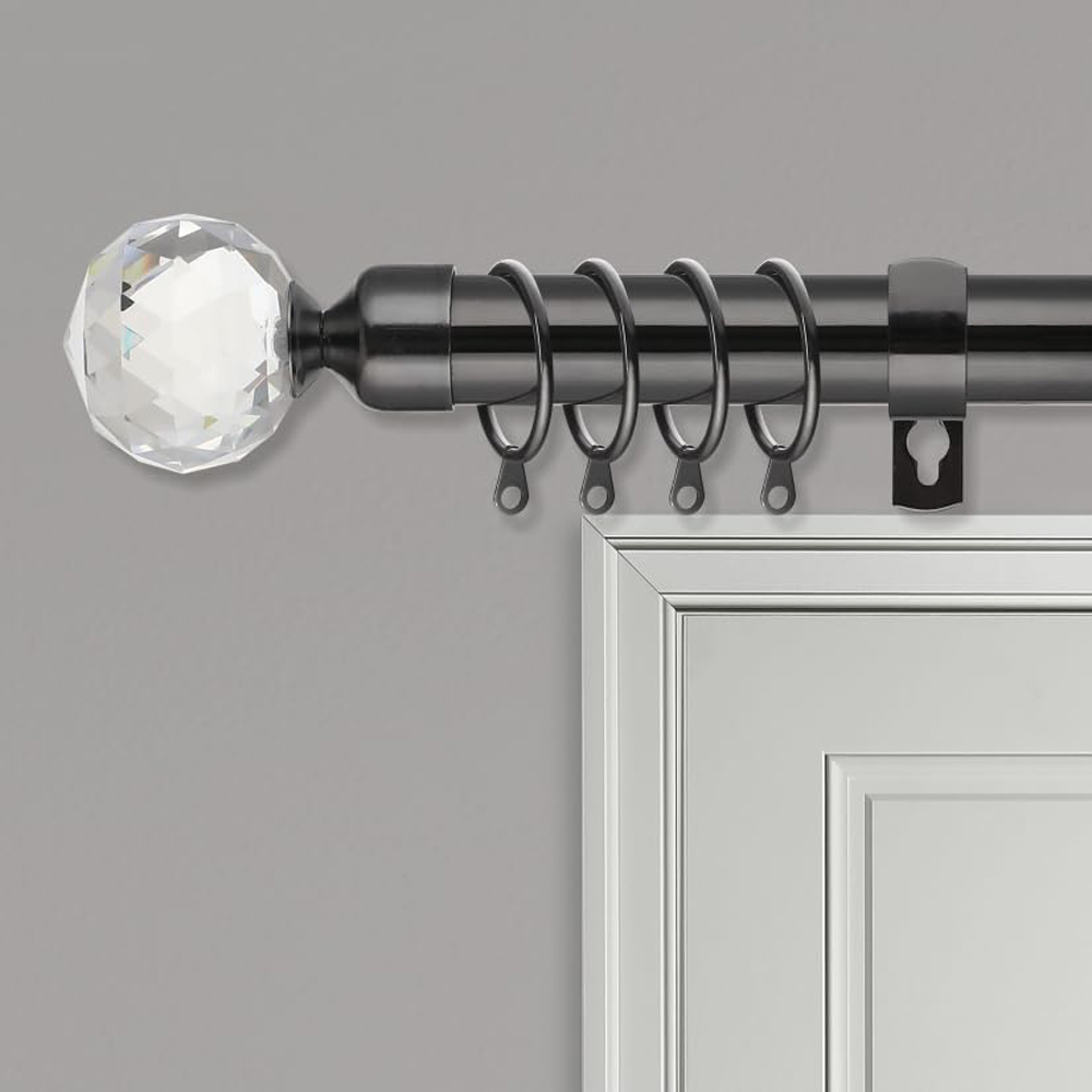 Home Treats 40 to 144cm Extendable Black Nickel Metal Crystal Curtain Pole Image 2