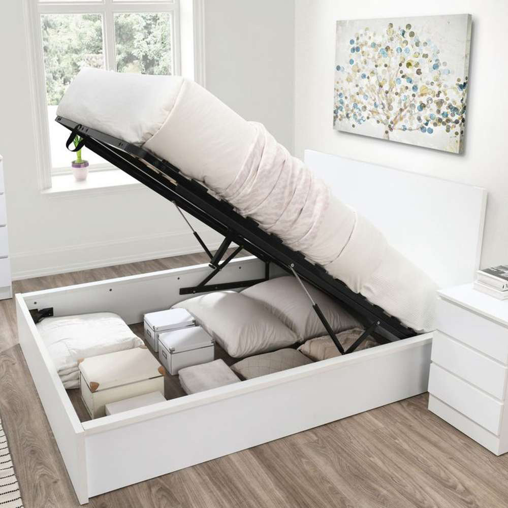 Oslo King Size White Ottoman Bed Image 8