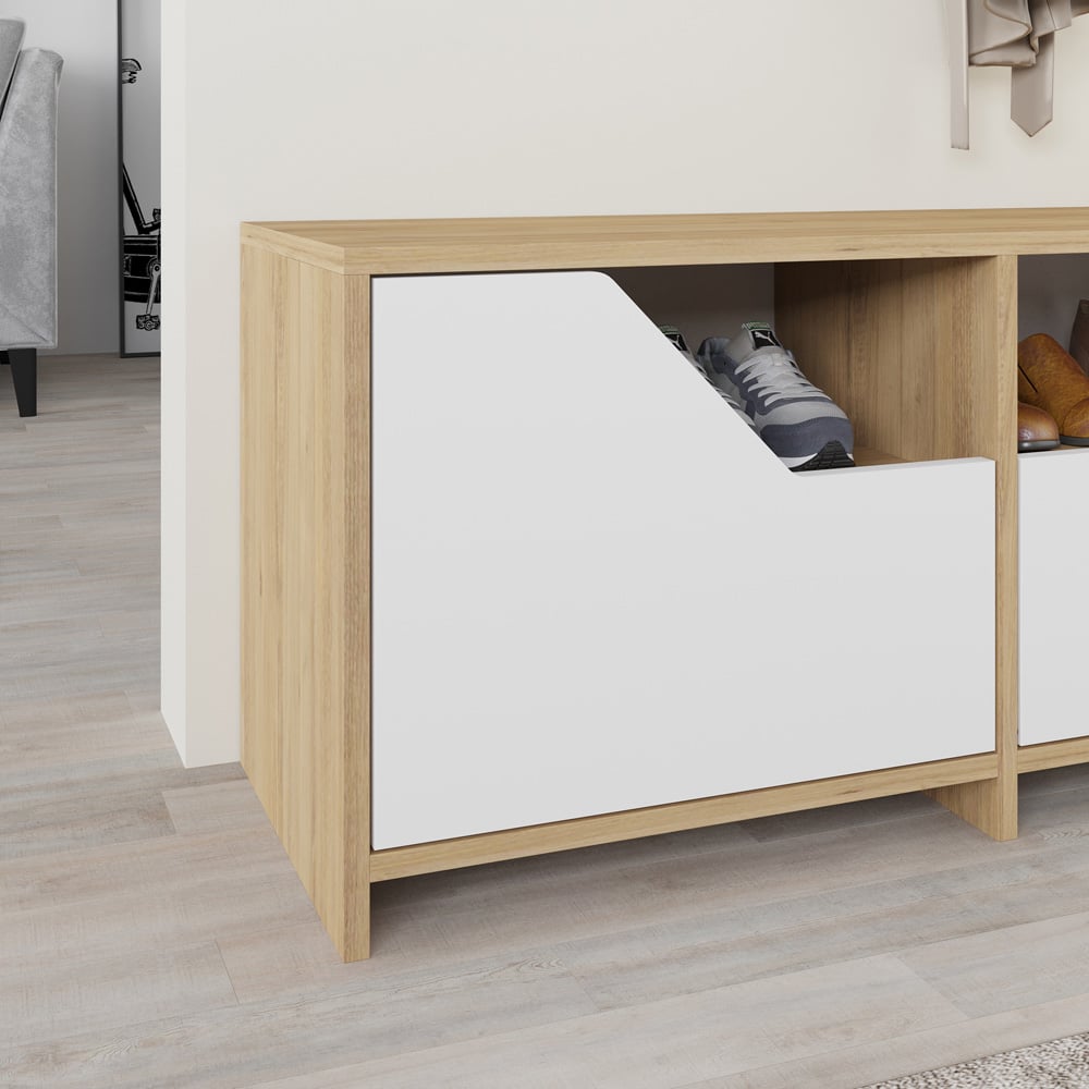 Decortie Nexus 2 Door Single Shelf Oak White Shoe Cabinet Image 3