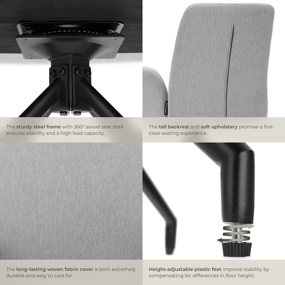 tectake Daya Set of 6 Light Grey Upholstered Swivel Chair Image 6