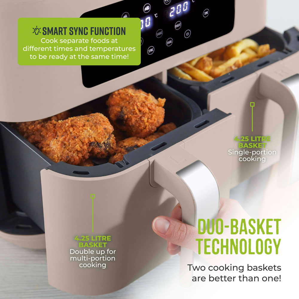 Tower Vortx T17137MSH Latte Dual Basket Chrome Trim Digital Air Fryer 8.5L Image 4