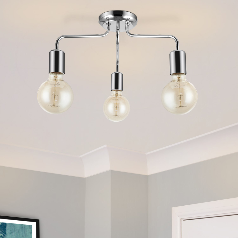 Cosylyte Fraser 3 Light Chrome Metal Flush Ceiling Light Image 2