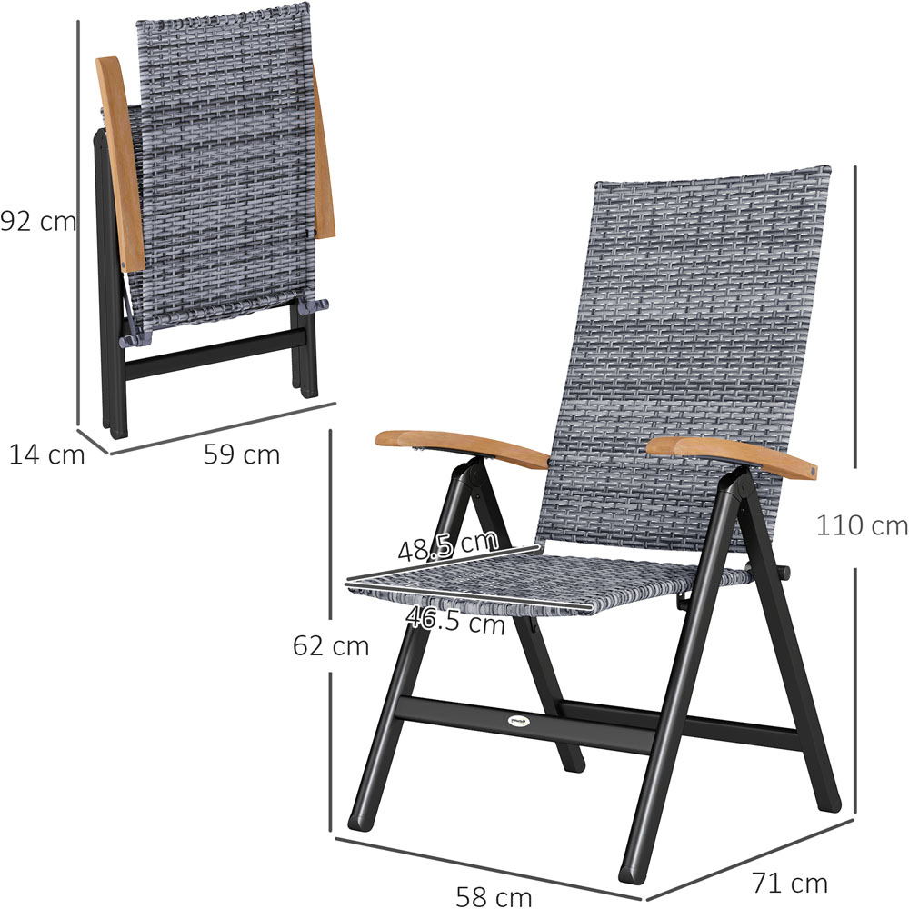 Outsunny Set of 2 Light Grey Rattan Folding Garden Chair Image 9