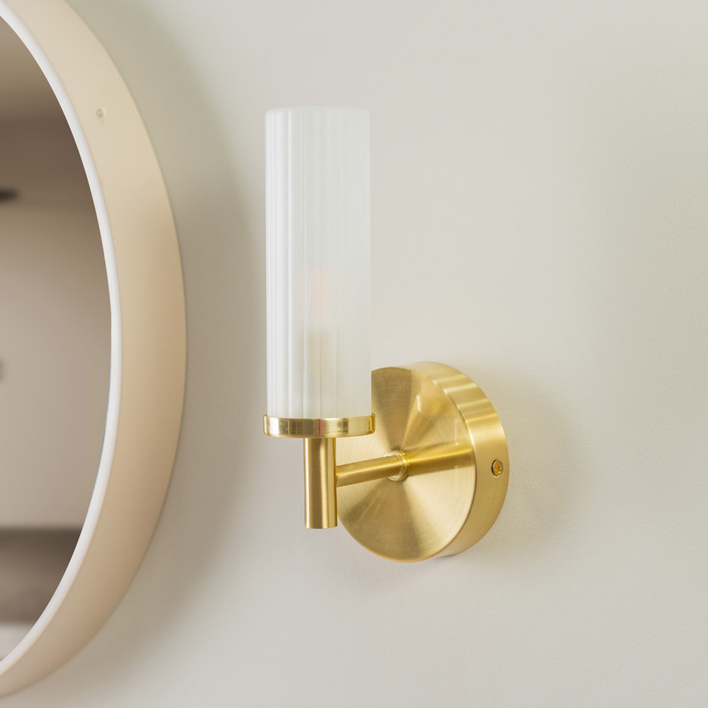 ValueLights Canya Matte Gold Frosted Reeded Glass LED Wall Light Image 4