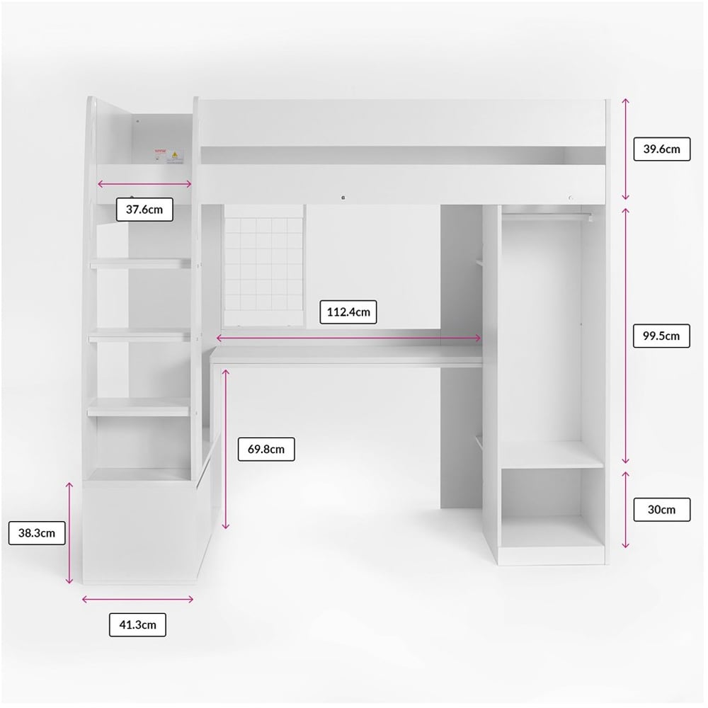Flair Harry Single High Sleeper Bed with Desk Wardrobe and Storage Image 8
