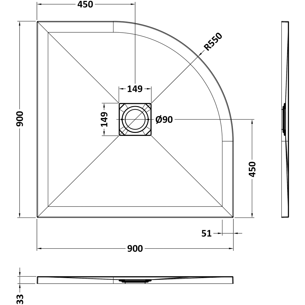 nuie Slate Grey Quadrant Shower Tray 900 x 900mm Image 2