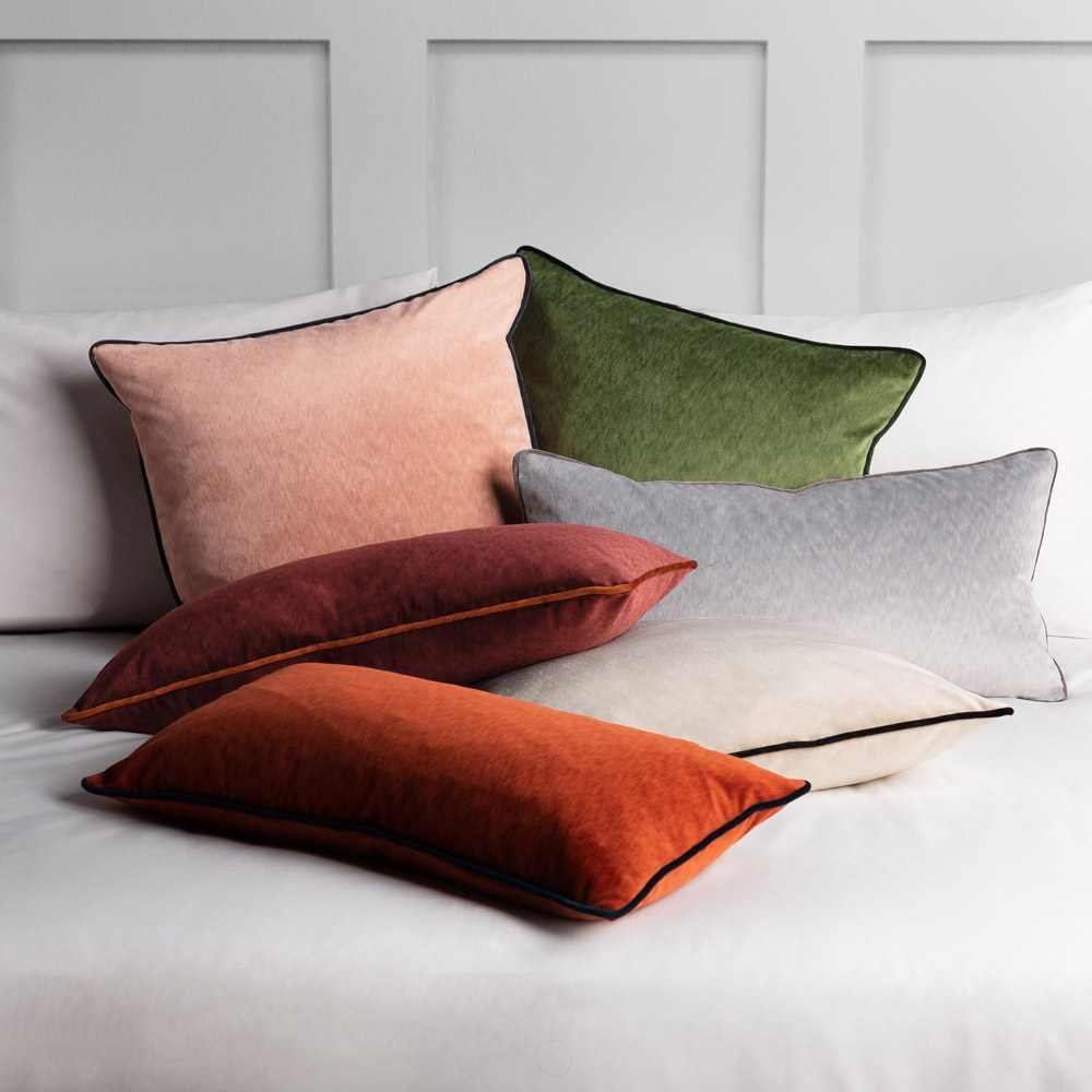 Paoletti Torto Ivory and Black Square Velvet Touch Piped Cushion Image 5