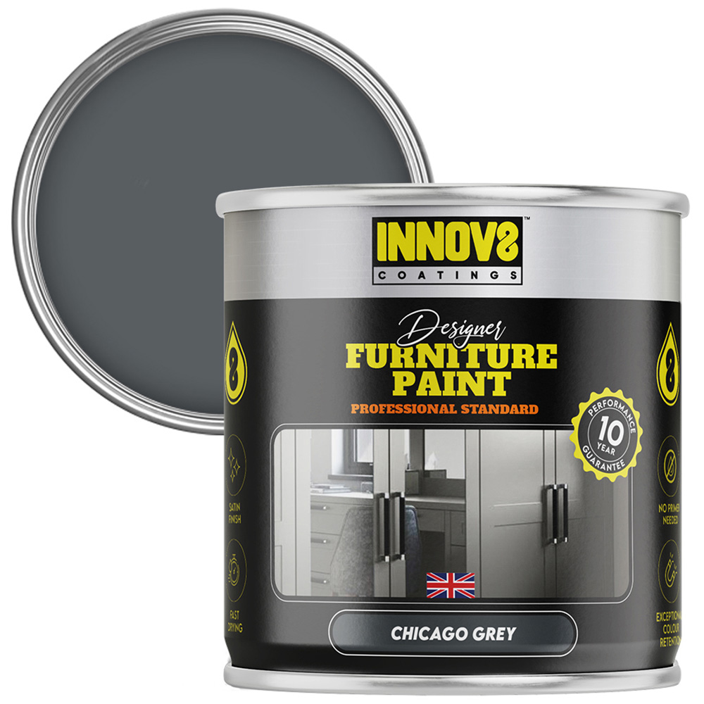 Innov8 Coatings Chicago Grey Satin Furniture Paint 750ml Image 1