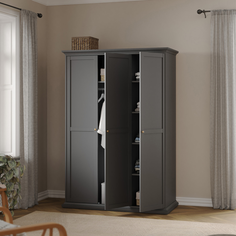 Florence Paris 3 Door Matt Grey Wardrobe Image 6