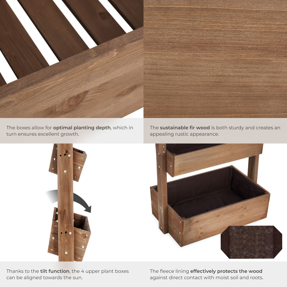 tectake Flora 5-Tier Brown Rustic Wooden Vertical Planter 81 x 52 x 180cm Image 4