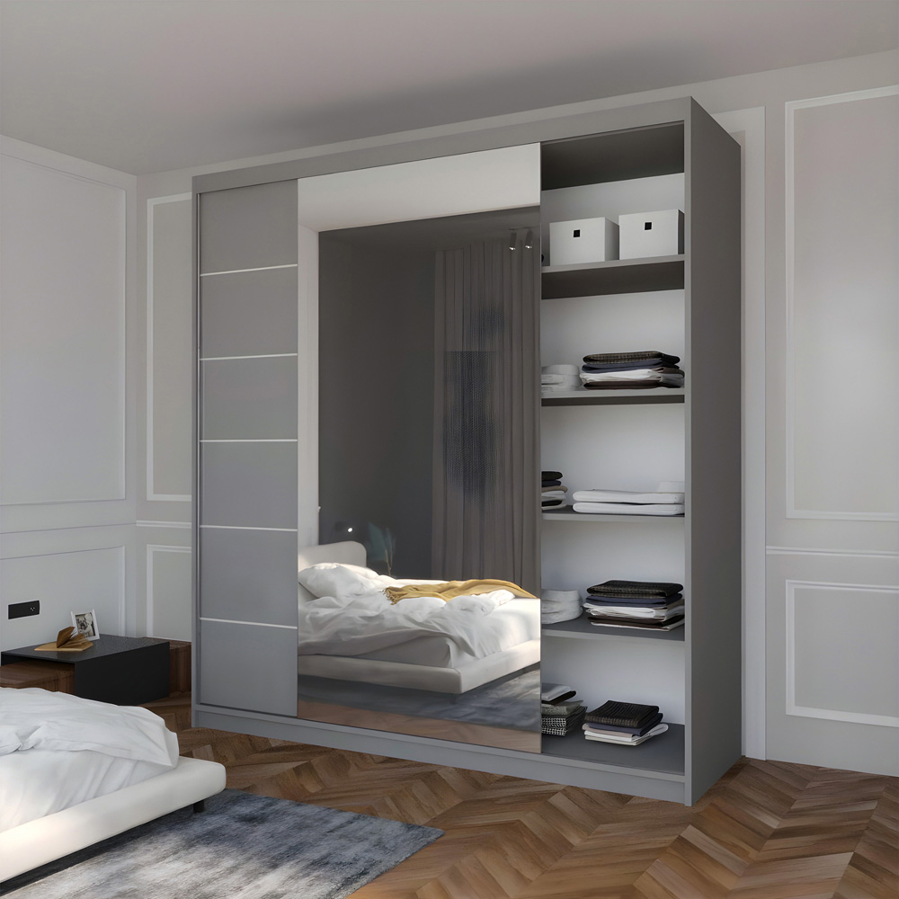 Sliding Wardrobes 4U Infinity 2 Door Grey High Gloss Wide Mirrored Wardrobe Image 2