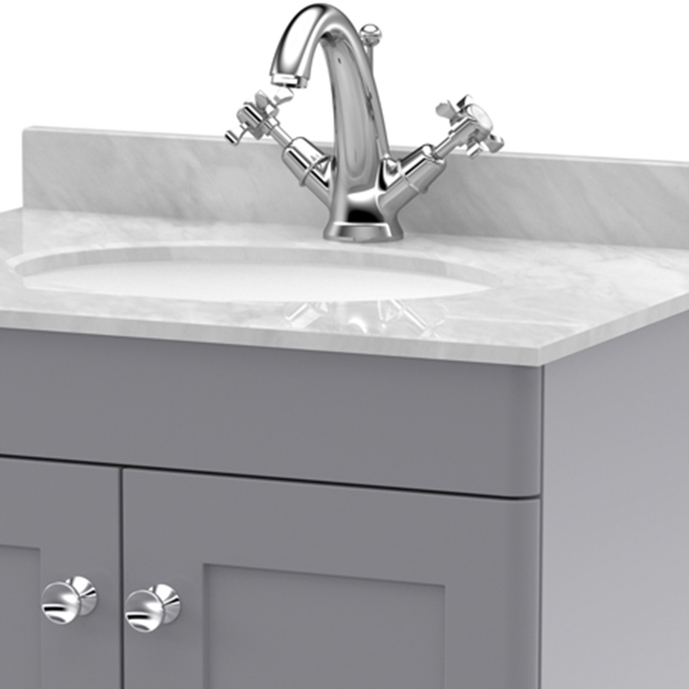 nuie Classique 2 Door Satin Grey Floor Standing Unit and 1 Tap Hole Marble Top Oval Basin 600mm Image 2