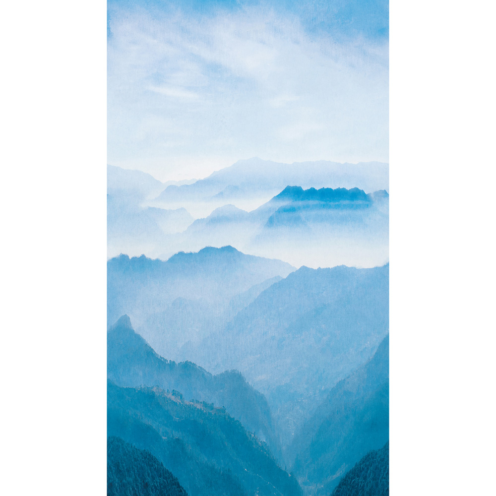 Grandeco Misty Mountain Landscape Textured Blue 3 Panel Wall Mural Image 3