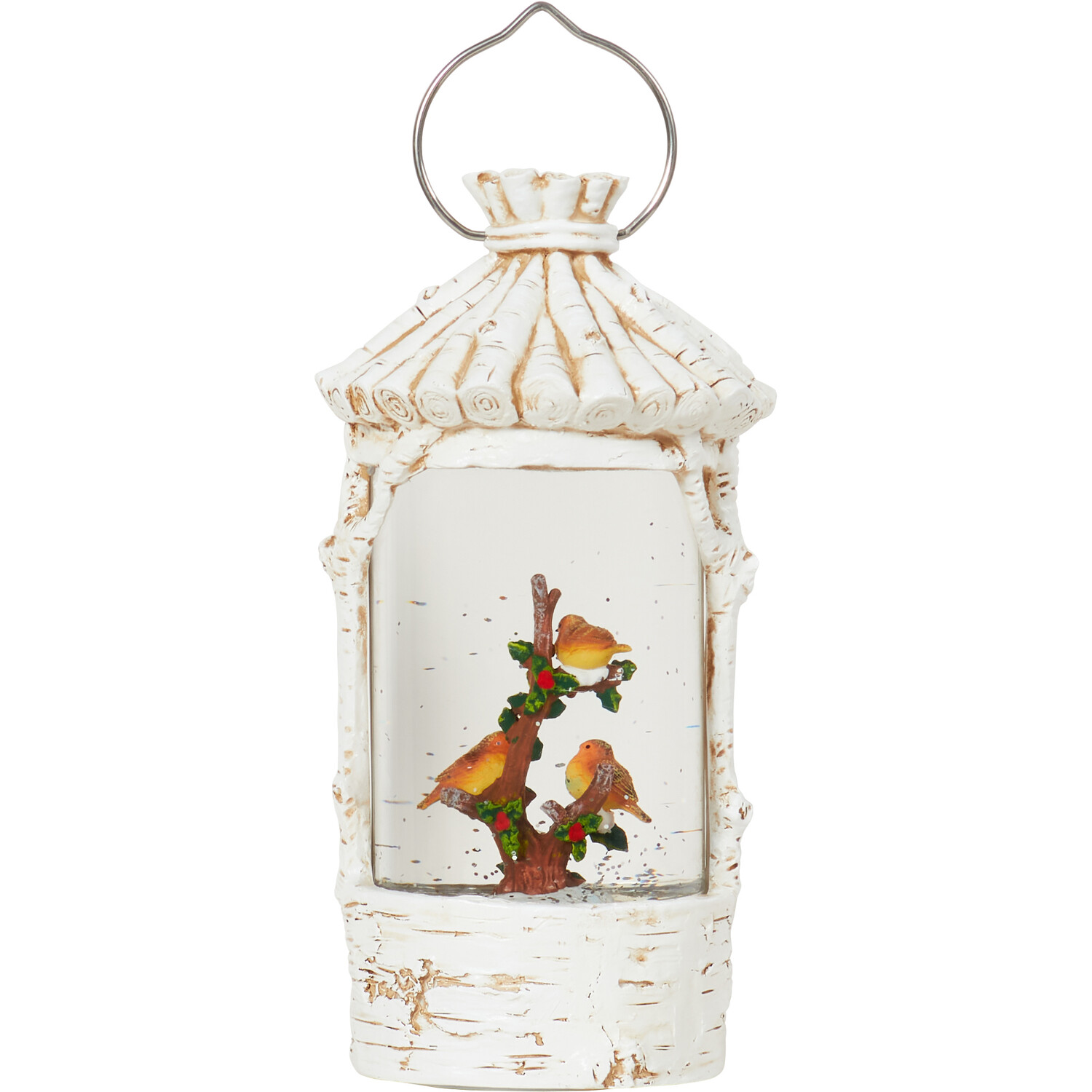 Wood Effect LED Robin Lantern - White Image 3