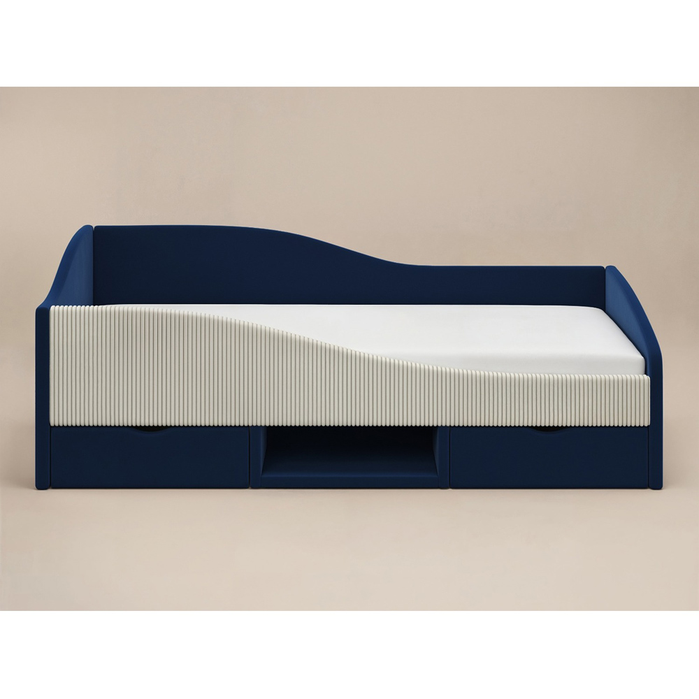 Flair Aubrey Blue Velvet Storage Low Sleeper Bed with Beige Cord Image 3