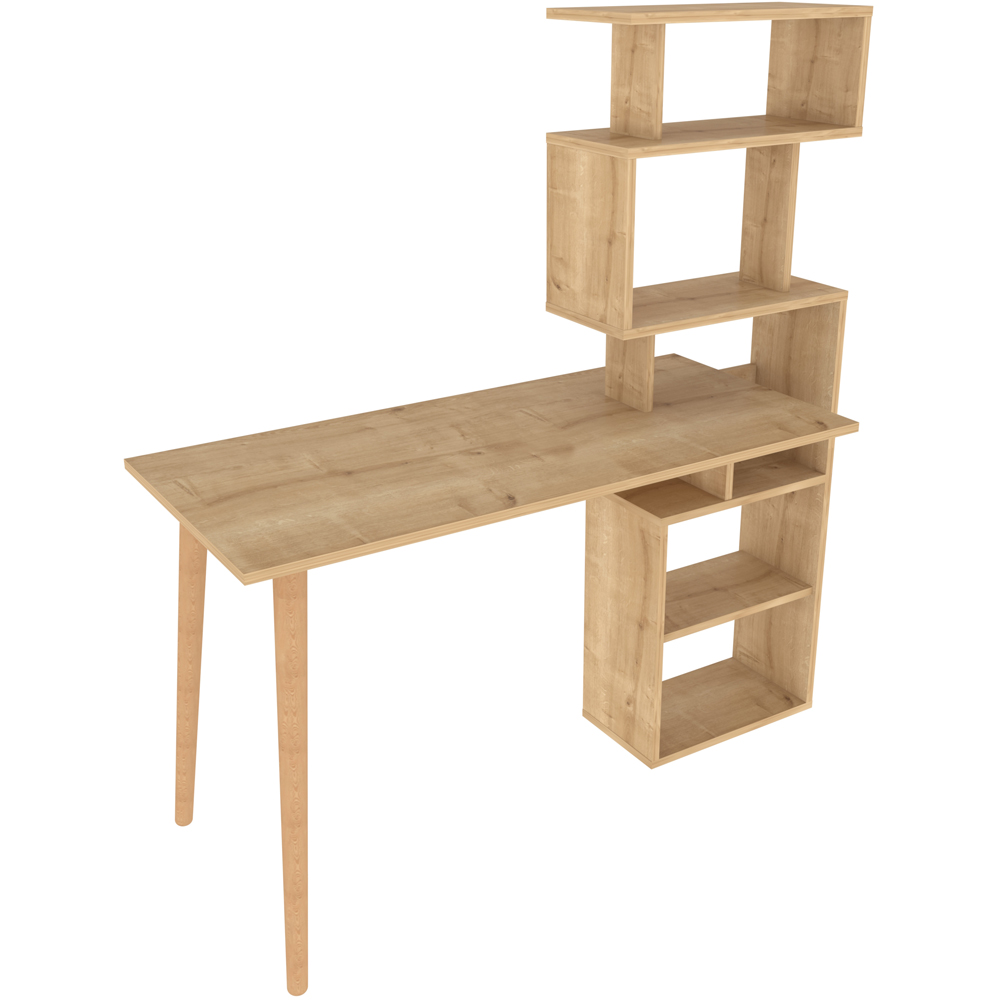 Decorotika Vina 7 Shelf Computer Desk with Bookcase Oak Image 2