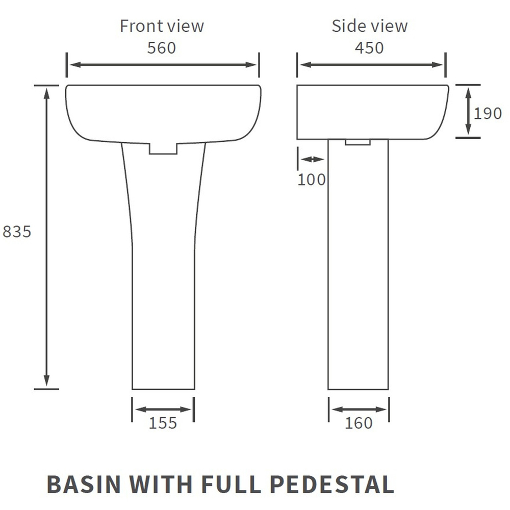 Bathstore Algarve Single Tap Hole White Vitreous China Full Pedestal Basin 560 x 450mm Image 3