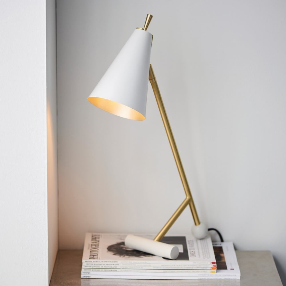Merano Alta Matt White Satin Brass Table Lamp Image 2