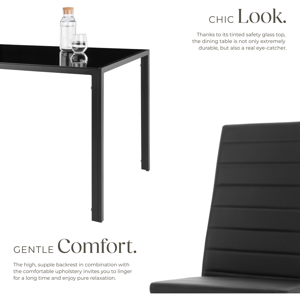 tectake Berlin 4 Seater Black Faux Leather Dining Table Set Image 5