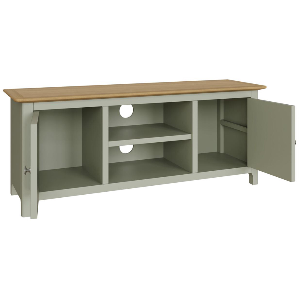 FWStyle Taberno 2 Door 2 Shelf Sage Green and Oak Wide TV Unit Image 4