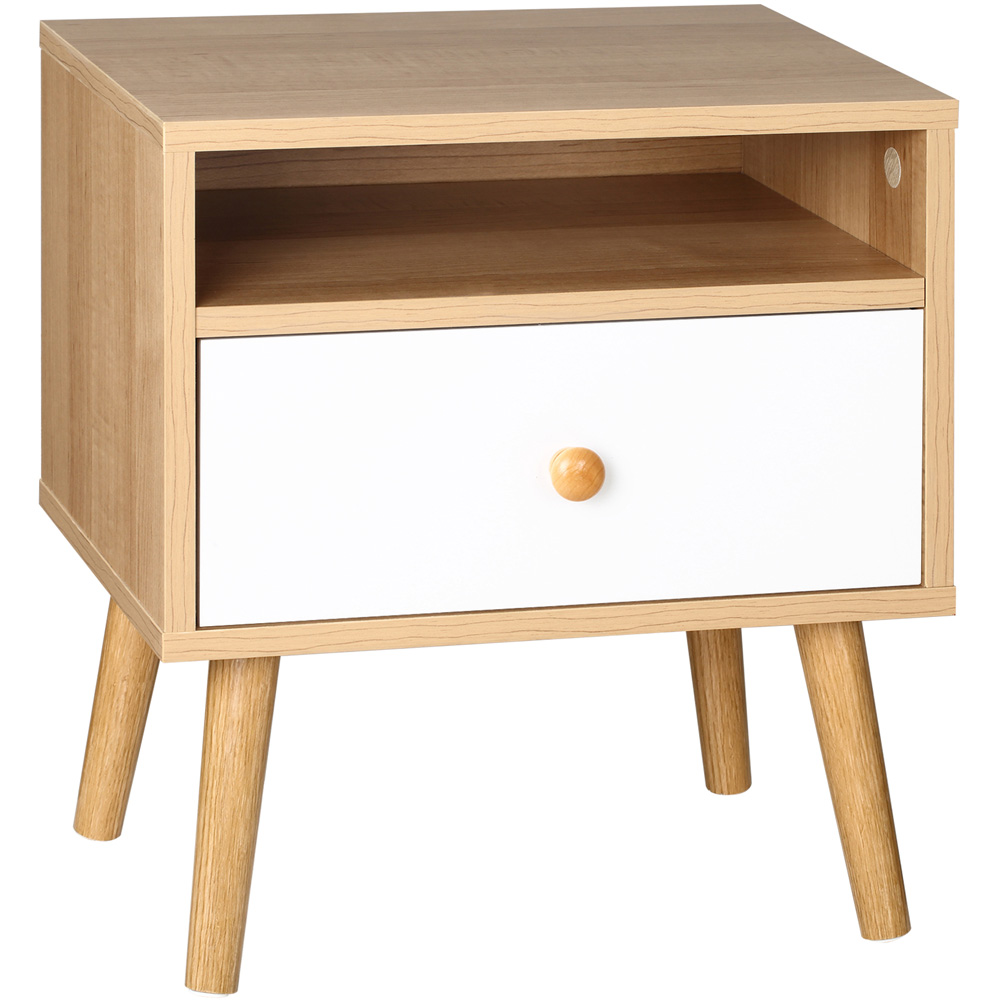 Portland Single Drawer White and Natural Bedside Table Image 2
