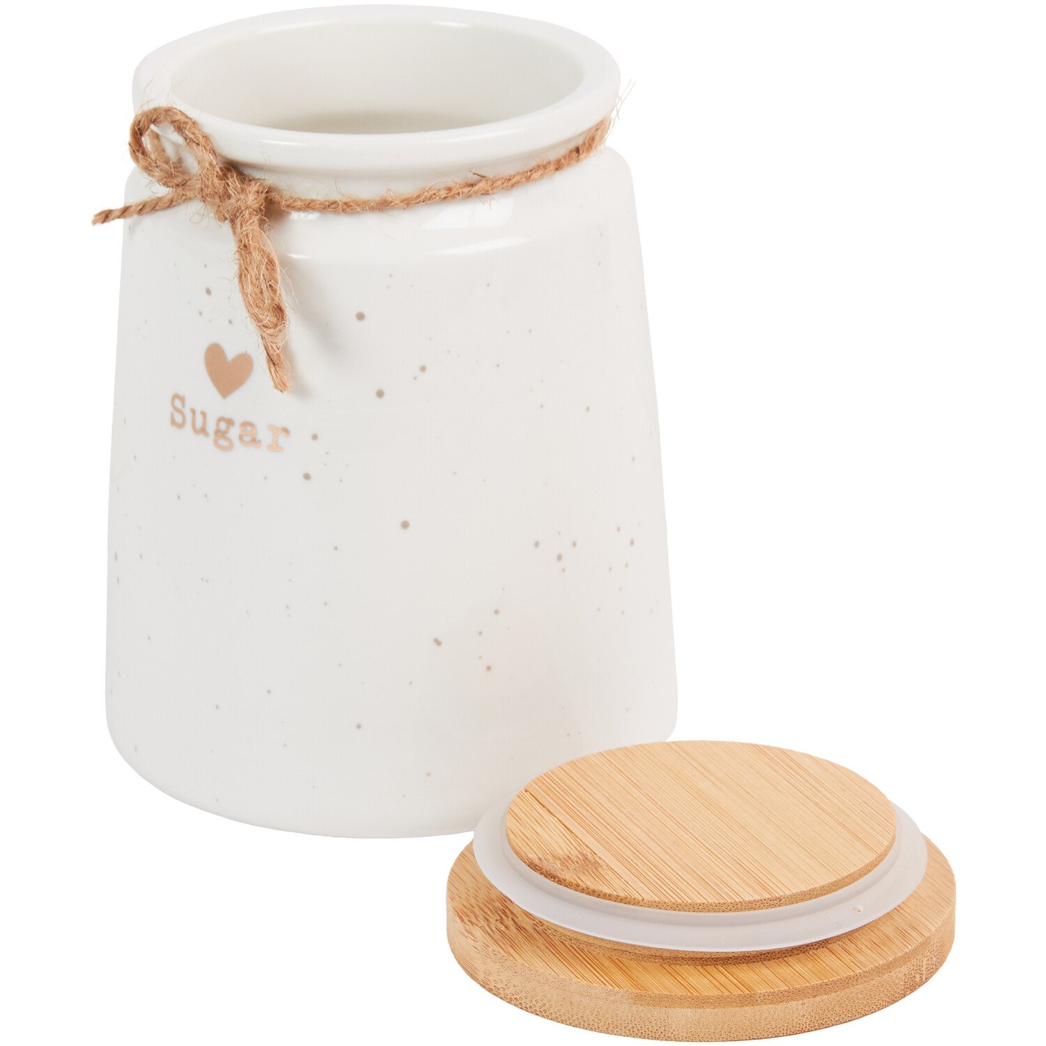Gold Heart Canister with Bamboo Lid - White / Sugar Image 2
