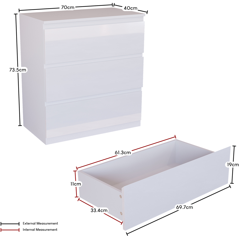 Vida Designs Glinton 3 Drawer White Chest of Drawers Image 8