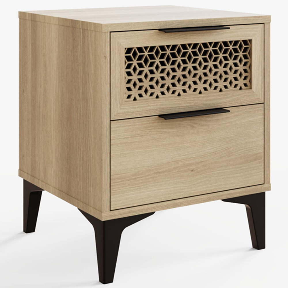 GFW Ezra 2 Drawer Oak Bedside Table Image 2