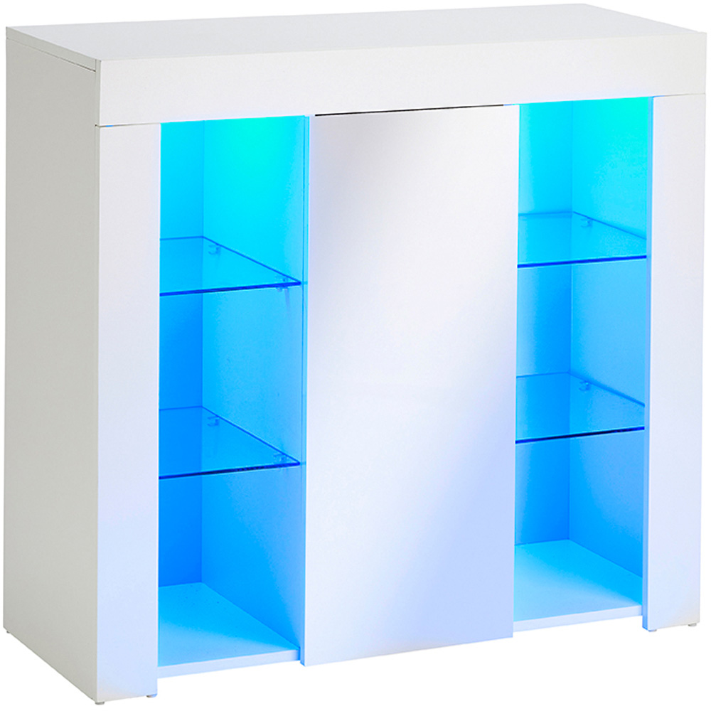 MMT Furniture Designs Single Door 6 Shelf Matt Gloss White Modern Buffet Cabinet with LED Image 2