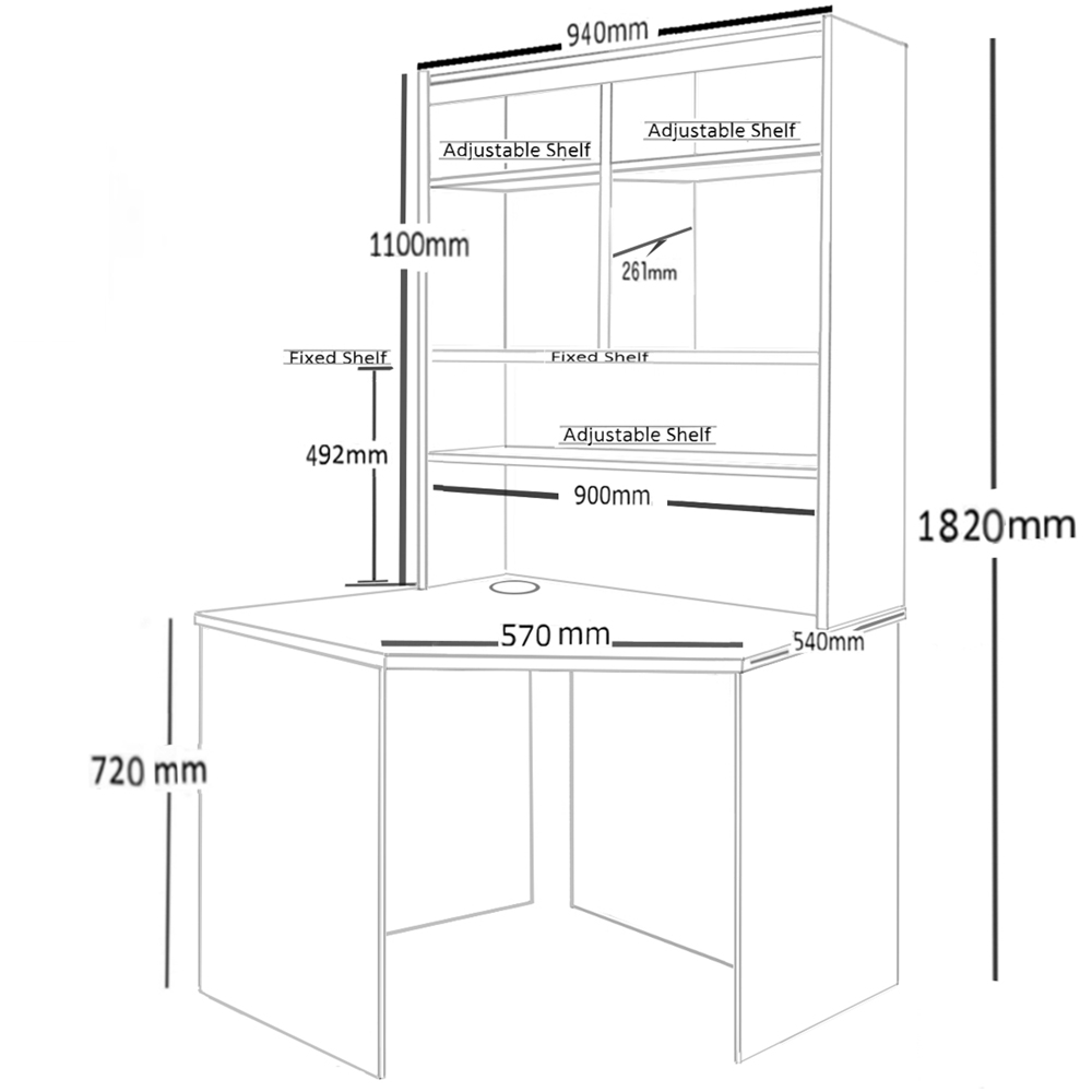 R White Cabinets Corner 6 Shelf Computer Desk with Hutch White Image 6
