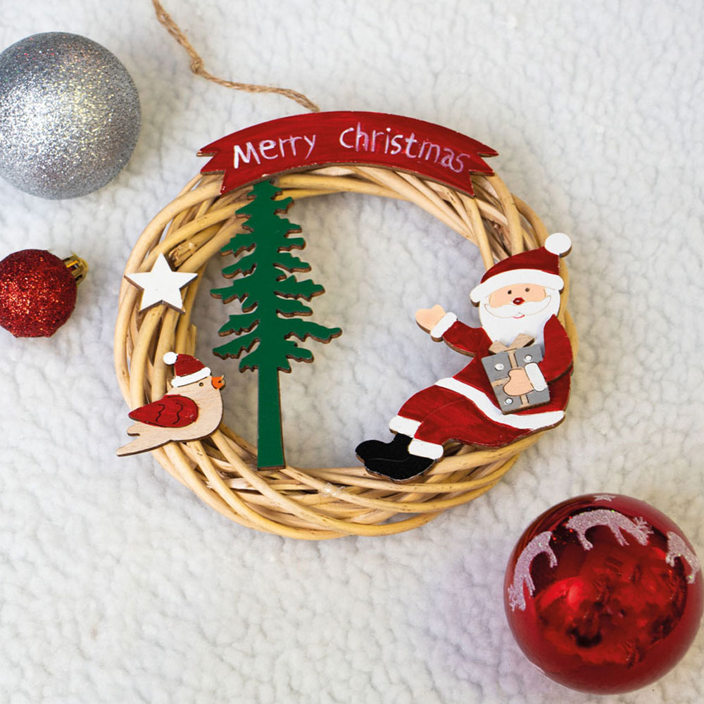 St Helens Santa Wicker Christmas Wreath Multicolour 15cm Image 5