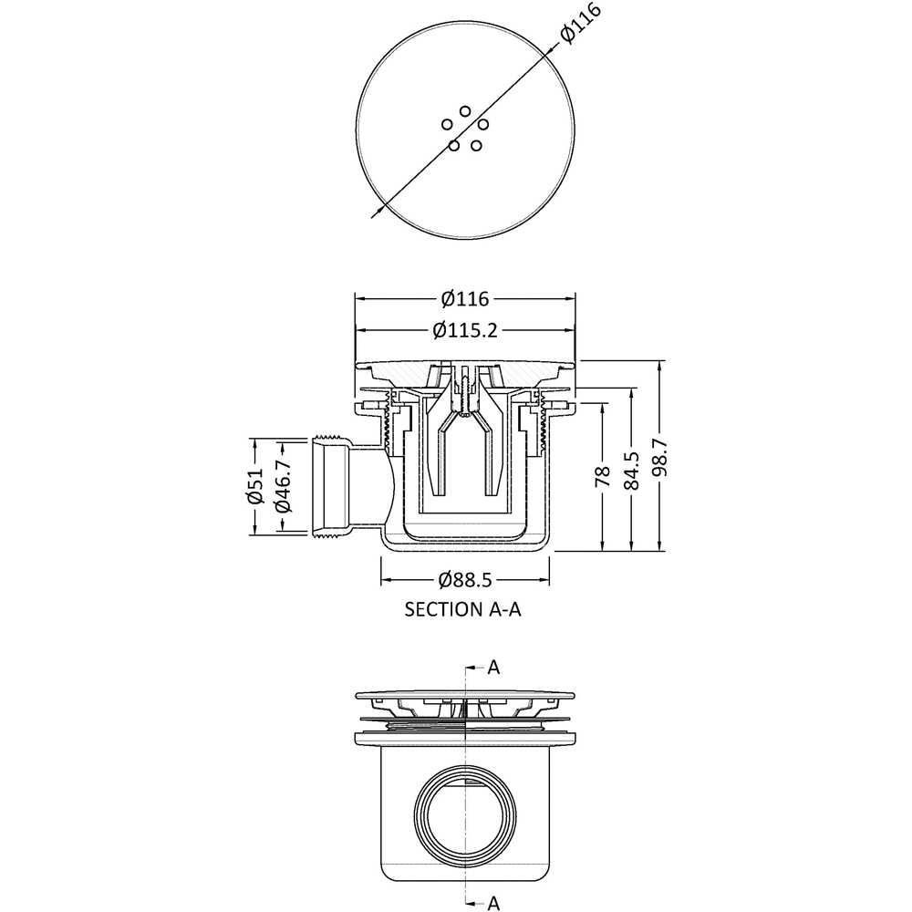 nuie Matt Black and Brass Fast Flow Shower Waste Image 3