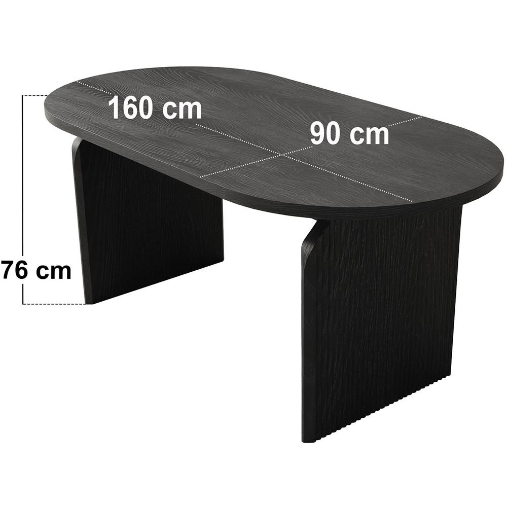 SOLACE+CO Varm Black Wood Effect 6 Seater Ribbed Dining Table Image 5