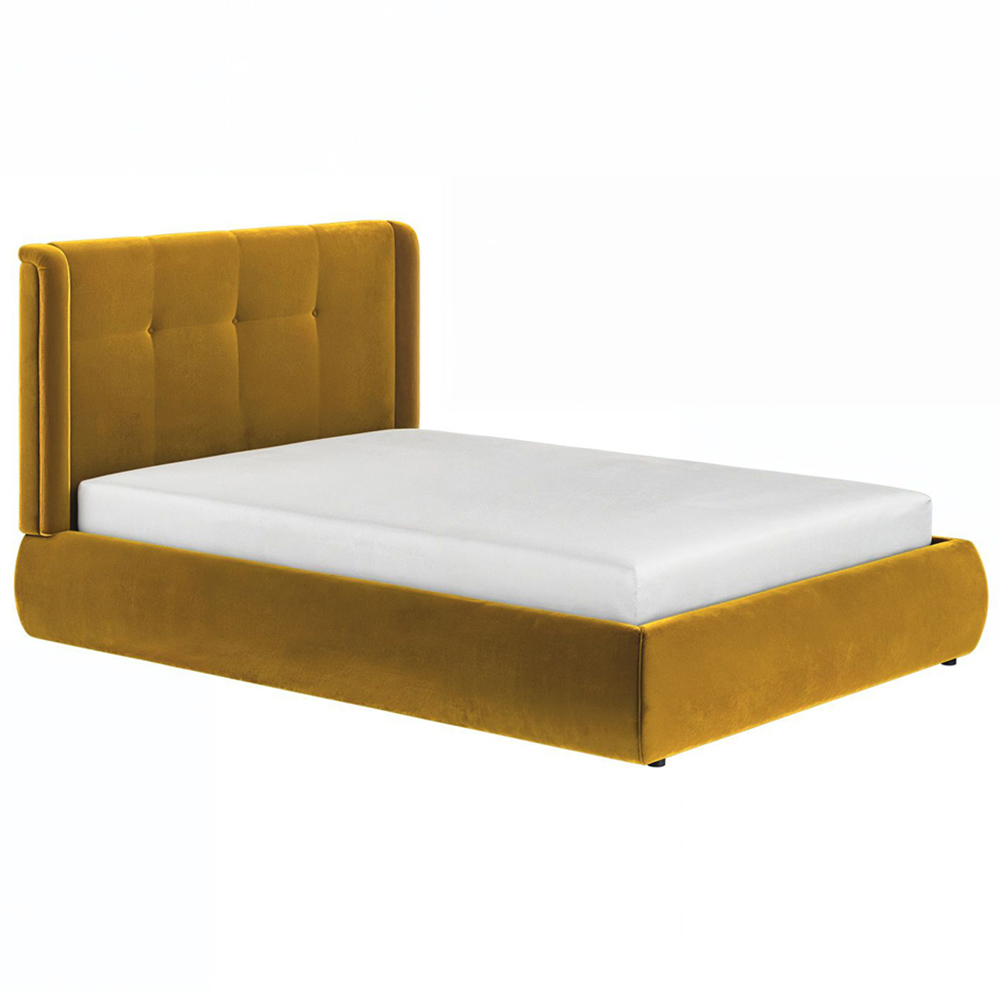Solace+Co Monte Double Gold Velvet Ottoman Bed with Winged Button Headboard Image 2