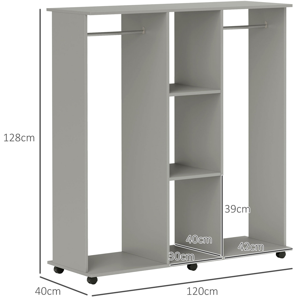 Portland 3 Shelf Grey Double Open Wardrobe with Hanging Rail Image 9