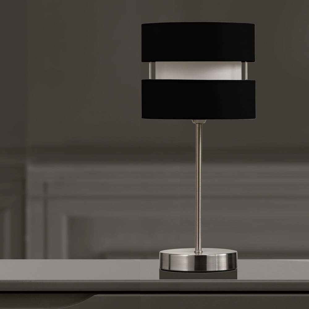Kliving Black Layered Fabric Shade Chrome Table Lamp Image 2