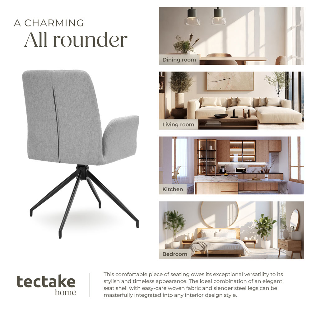 tectake Daya Set of 4 Light Grey Upholstered Swivel Chair Image 7