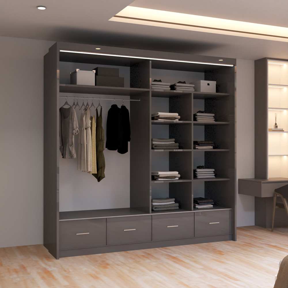 Sliding Wardrobes 4U 2 Sliding Door Grey Modern High Gloss Mirrored Wardrobe 203cm Image 5