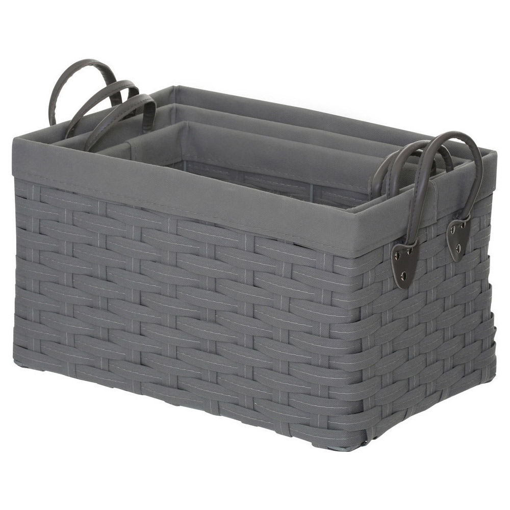Premier Housewares Lida Grey Rectangular Storage Basket 3 Pack Image 2