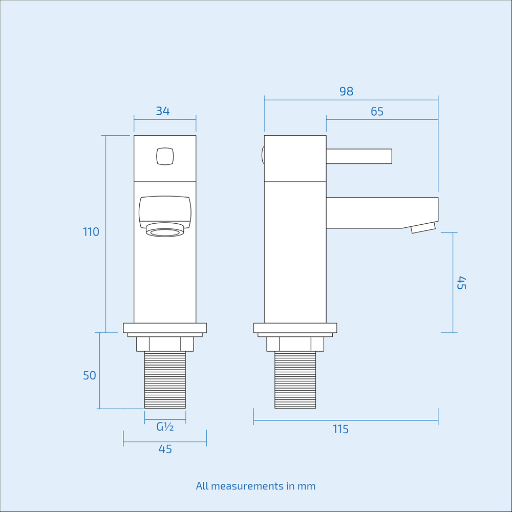 Nes Home Chrome Square Basin Hot and Cold Tap with Waste Image 3